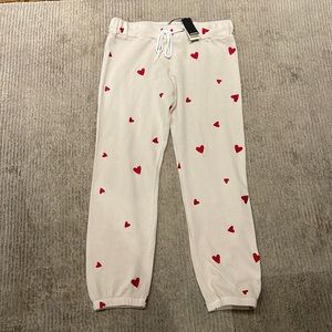 Monrow beige with red heart joggers